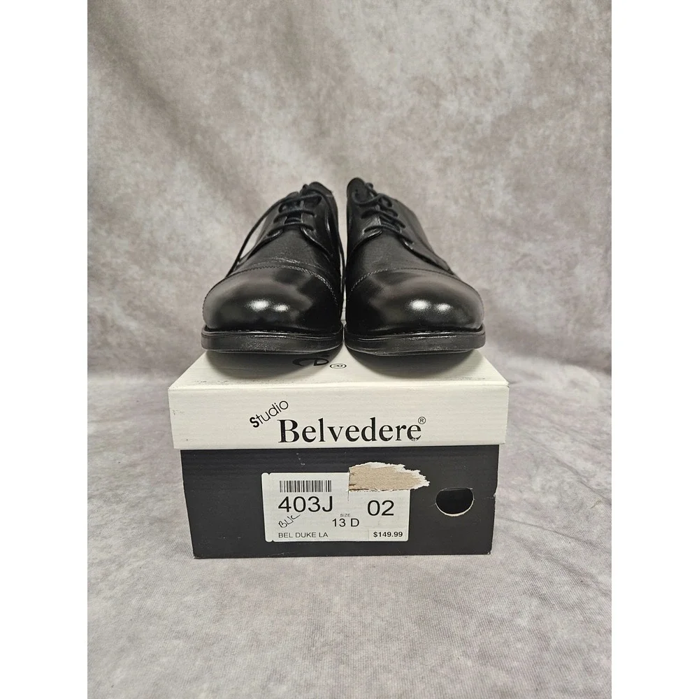 Belvedere Mens Duke Cap Toe Oxfords Leather Black Dress Shoes Size 13D New